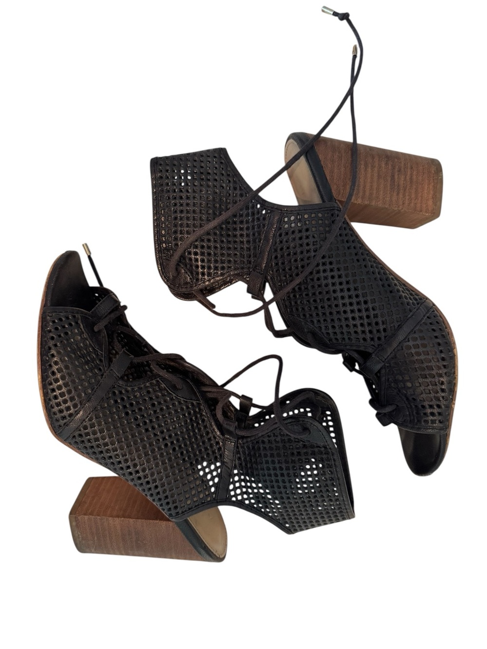 Aldo Black Perforated Lace-Up Block Heel Sandals